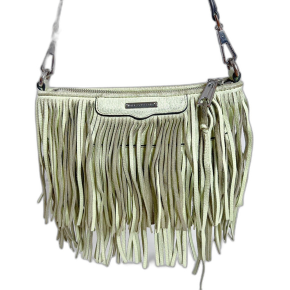 Rebecca Minkoff Mint Green Leather Fringe Crossbody Bag Purse Boho - Picture 1 of 12